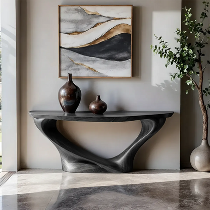 Harmony Arc Walnut Console Table – Handcrafted Elegance - Rustira