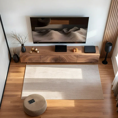 Modern Carved Wave Solid Wood TV Console – Luxury Organic Media Cabinet - Rustira