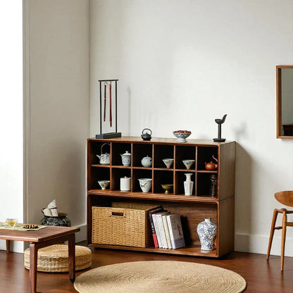 Multi-Compartment Wooden Tea Cabinet – Solid Wood Storage - Rustira
