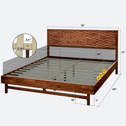 Natural Wood Bed Modern Design - Sturdy, Luxurious - Rustira