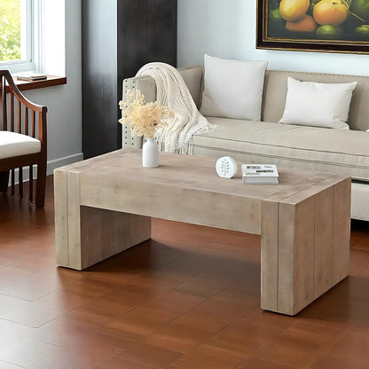 49″ Natural Wood Coffee Table – Minimalist Style, Holds up to 100lbs