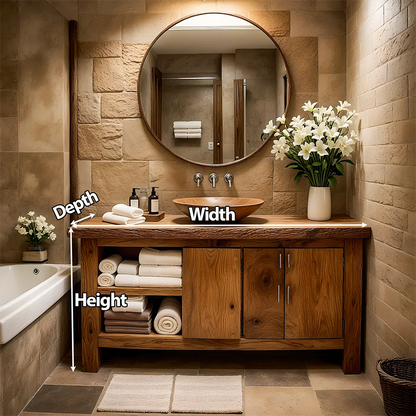 Rustic Solid Oak Bathroom Vanity – Handcrafted Wood Design - Rustira
