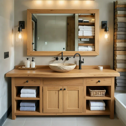 Rustic Solid Wood Bathroom Vanity – Handcrafted Farmhouse Wabi-Sabi Cabinet - Rustira